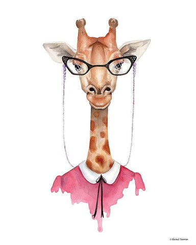 Giraffe in Glasses Black Ornate Wood Framed Art Print with Double Matting by Nieman, Rachel