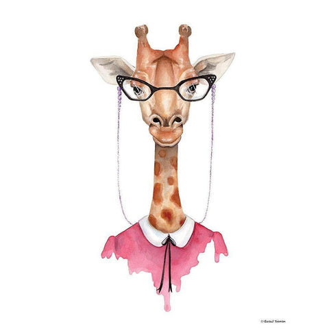 Giraffe in Glasses Black Modern Wood Framed Art Print with Double Matting by Nieman, Rachel