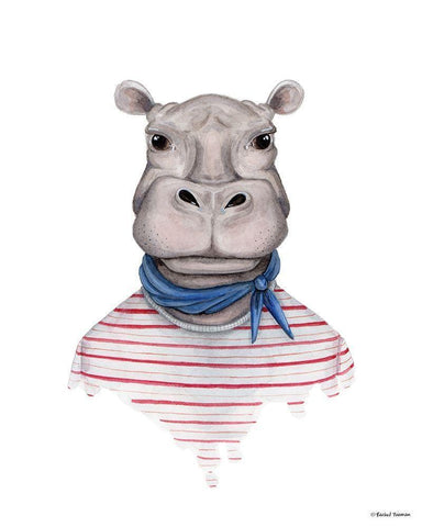 Hippo in Handkerchief White Modern Wood Framed Art Print with Double Matting by Nieman, Rachel