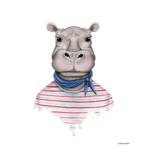 Hippo in Handkerchief Black Modern Wood Framed Art Print by Nieman, Rachel