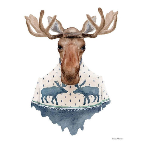 Moose in a Moose Sweater White Modern Wood Framed Art Print by Nieman, Rachel