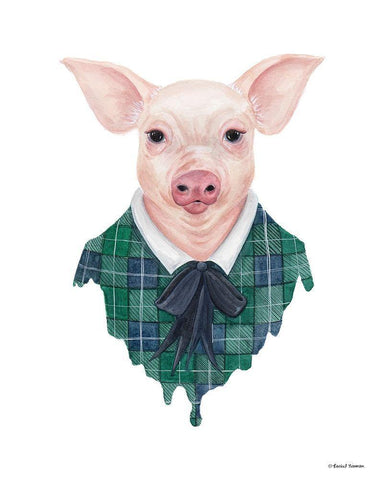 Pig in Plaid Black Ornate Wood Framed Art Print with Double Matting by Nieman, Rachel