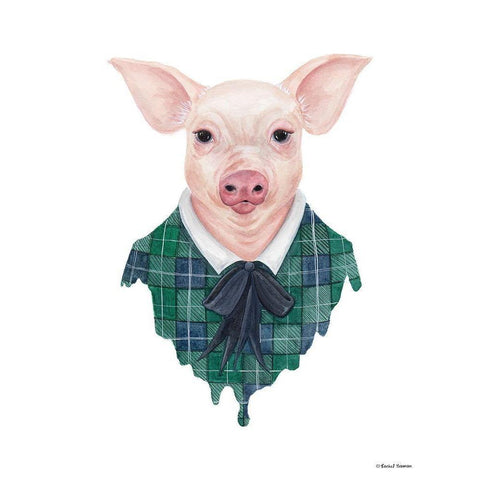 Pig in Plaid Black Modern Wood Framed Art Print by Nieman, Rachel