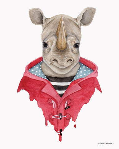 Rhino in a Raincoat Black Ornate Wood Framed Art Print with Double Matting by Nieman, Rachel