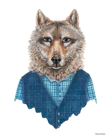 Wolf in Waistcoat White Modern Wood Framed Art Print with Double Matting by Nieman, Rachel