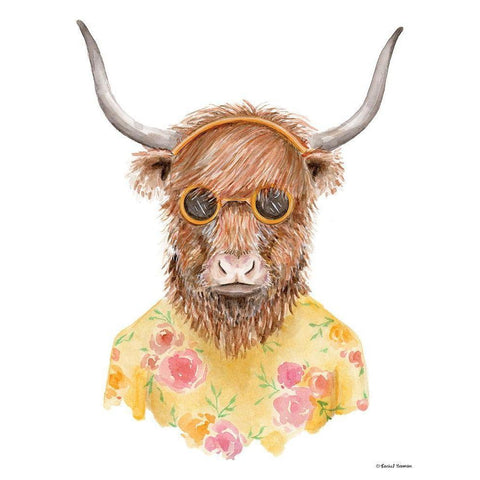 Yak in Yellow White Modern Wood Framed Art Print by Nieman, Rachel