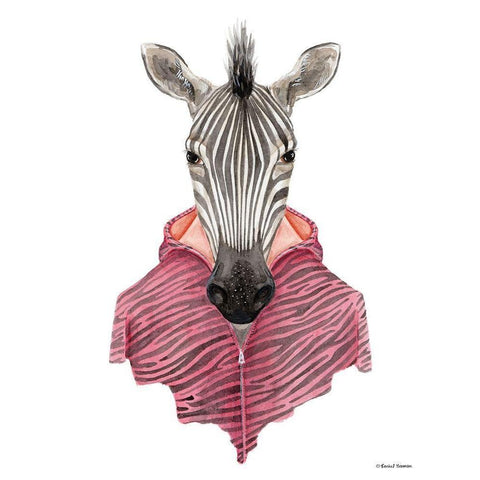 Zebra in a Zipup White Modern Wood Framed Art Print by Nieman, Rachel