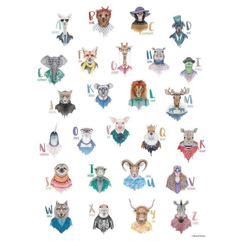 Animal Alphabet Poster Black Modern Wood Framed Art Print with Double Matting by Nieman, Rachel