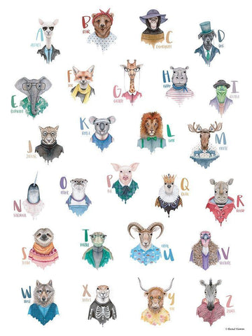 Animal Alphabet Poster White Modern Wood Framed Art Print with Double Matting by Nieman, Rachel