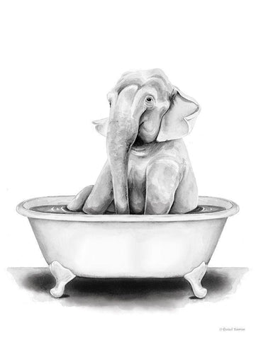 Elephant in Tub Black Ornate Wood Framed Art Print with Double Matting by Nieman, Rachel