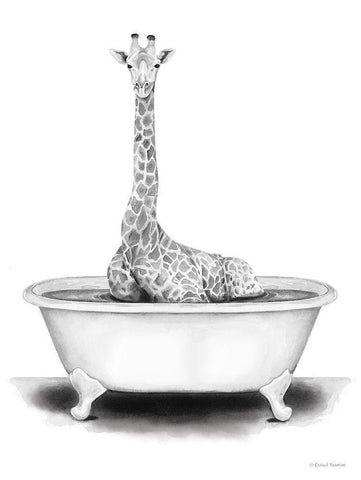 Giraffe in Tub White Modern Wood Framed Art Print with Double Matting by Nieman, Rachel