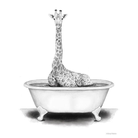 Giraffe in Tub White Modern Wood Framed Art Print by Nieman, Rachel