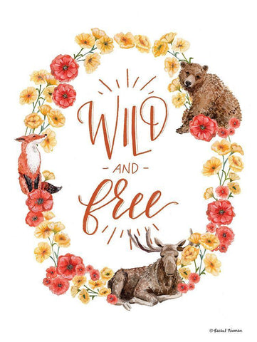 Wild and Free Wreath    White Modern Wood Framed Art Print with Double Matting by Nieman, Rachel