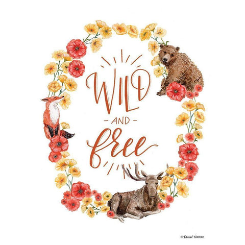 Wild and Free Wreath    Black Modern Wood Framed Art Print with Double Matting by Nieman, Rachel