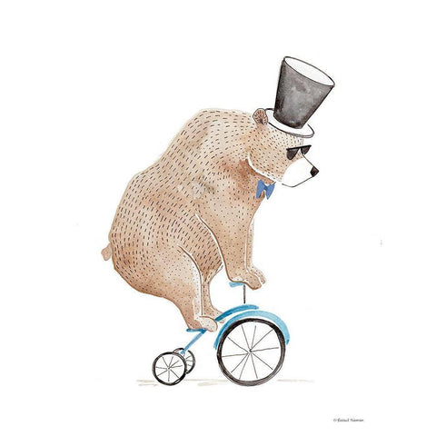 Bear on a Bike White Modern Wood Framed Art Print by Nieman, Rachel