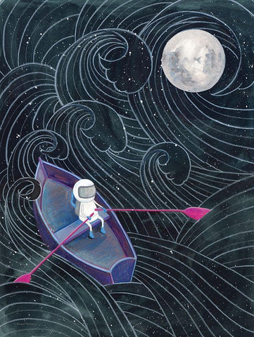 Boat to the Moon Black Ornate Wood Framed Art Print with Double Matting by Nieman, Rachel