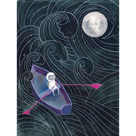 Boat to the Moon Black Modern Wood Framed Art Print by Nieman, Rachel