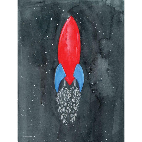 Flower Rocket Black Modern Wood Framed Art Print by Nieman, Rachel