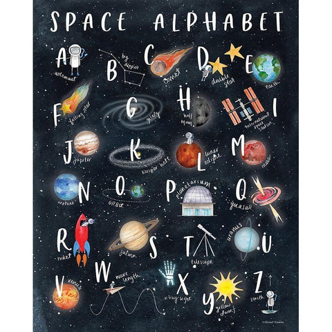 Space Alphabet White Modern Wood Framed Art Print by Nieman, Rachel