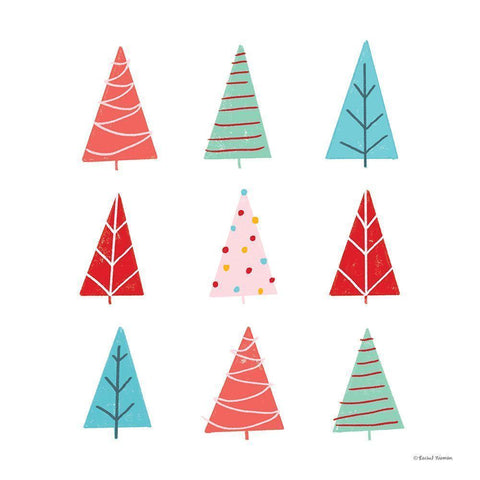 Playful Christmas Trees    Black Modern Wood Framed Art Print with Double Matting by Nieman, Rachel