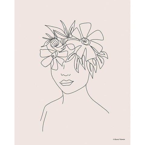 Head Full of Flowers Line Drawing Gold Ornate Wood Framed Art Print with Double Matting by Nieman, Rachel