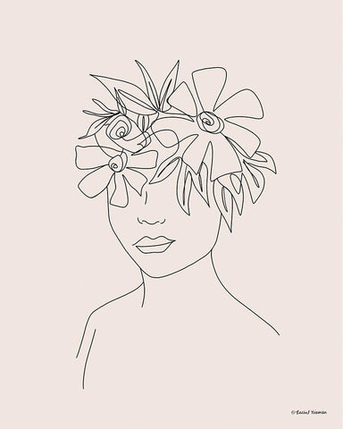 Head Full of Flowers Line Drawing White Modern Wood Framed Art Print with Double Matting by Nieman, Rachel