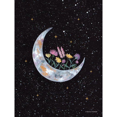 Flowers on Crescent Moon   Black Modern Wood Framed Art Print with Double Matting by Nieman, Rachel