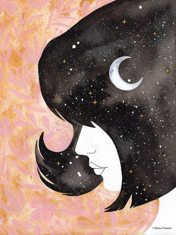Moon in Her Hair    White Modern Wood Framed Art Print with Double Matting by Nieman, Rachel