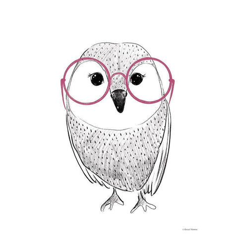 Owl in Pink Glasses Black Modern Wood Framed Art Print with Double Matting by Nieman, Rachel