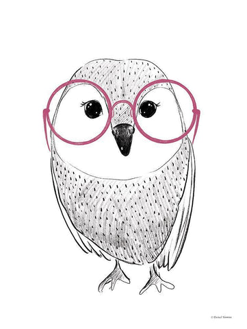 Owl in Pink Glasses Black Ornate Wood Framed Art Print with Double Matting by Nieman, Rachel