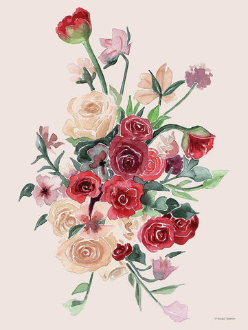 Deep Red Floral Bouquet Black Ornate Wood Framed Art Print with Double Matting by Nieman, Rachel