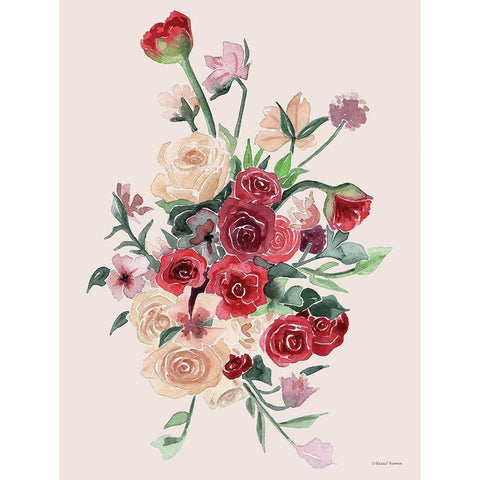 Deep Red Floral Bouquet Black Modern Wood Framed Art Print by Nieman, Rachel