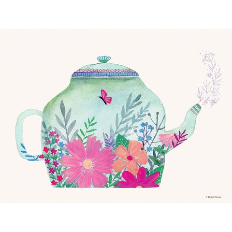 Garden Teapot Gold Ornate Wood Framed Art Print with Double Matting by Nieman, Rachel