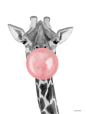 Bubblegum Giraffe Black Ornate Wood Framed Art Print with Double Matting by Nieman, Rachel