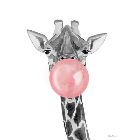 Bubblegum Giraffe Black Modern Wood Framed Art Print with Double Matting by Nieman, Rachel