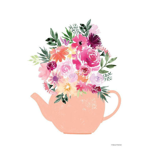 Floral Teapot Black Modern Wood Framed Art Print by Nieman, Rachel