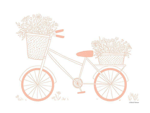Pink Flower Bike White Modern Wood Framed Art Print with Double Matting by Nieman, Rachel