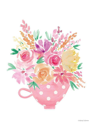 Pretty in Pink Tea Cup White Modern Wood Framed Art Print with Double Matting by Nieman, Rachel