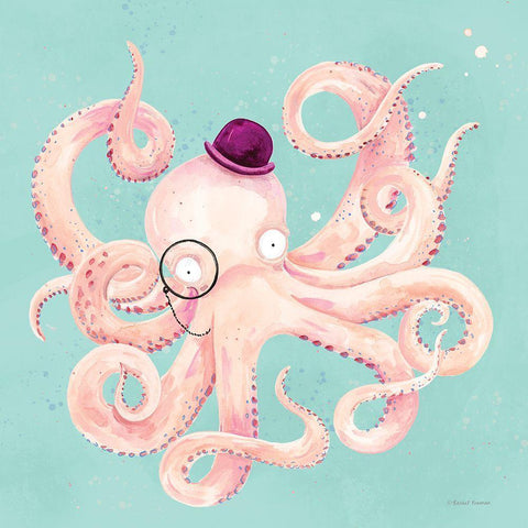 Inquisitive Octopus White Modern Wood Framed Art Print with Double Matting by Nieman, Rachel