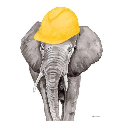 Construction Elephant White Modern Wood Framed Art Print by Nieman, Rachel