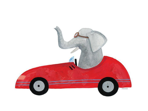 Elephant in a Car White Modern Wood Framed Art Print with Double Matting by Nieman, Rachel