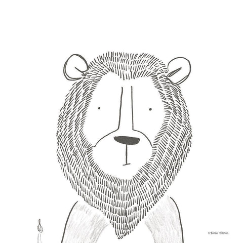 Lion Line Drawing 1 Black Modern Wood Framed Art Print with Double Matting by Nieman, Rachel