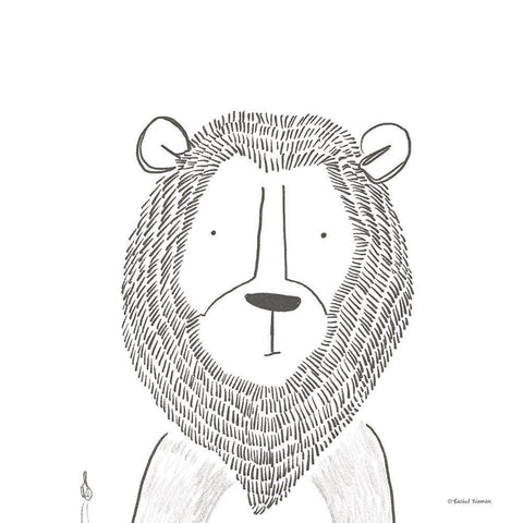 Lion Line Drawing 1 White Modern Wood Framed Art Print with Double Matting by Nieman, Rachel