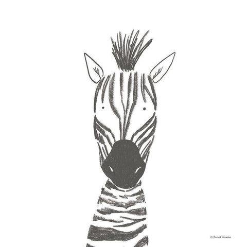 Zebra Line Drawing Gold Ornate Wood Framed Art Print with Double Matting by Nieman, Rachel