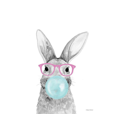 Bubble Gum Bunny White Modern Wood Framed Art Print by Nieman, Rachel