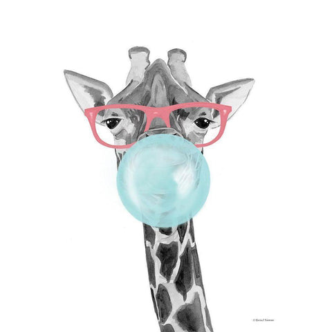 Bubble Gum Giraffe Black Modern Wood Framed Art Print with Double Matting by Nieman, Rachel