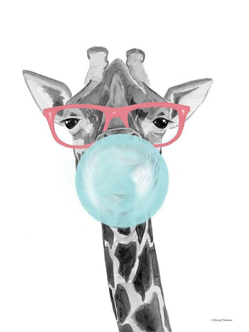 Bubble Gum Giraffe White Modern Wood Framed Art Print with Double Matting by Nieman, Rachel