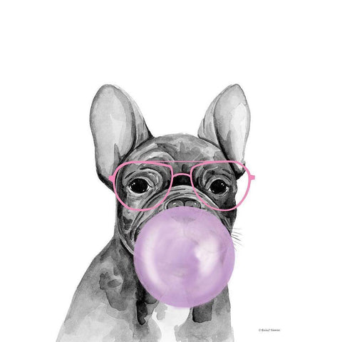 Bubble Gum Puppy Black Modern Wood Framed Art Print with Double Matting by Nieman, Rachel