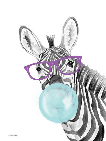 Bubble Gum Zebra White Modern Wood Framed Art Print with Double Matting by Nieman, Rachel