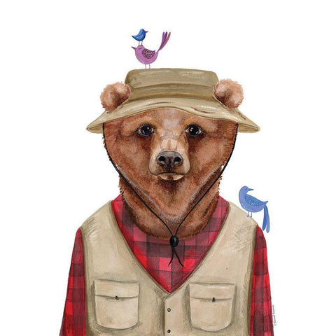 Camping Bear Black Modern Wood Framed Art Print by Nieman, Rachel